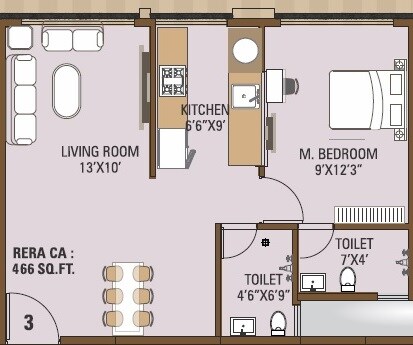 Floor plan of 1 BHK 466 Sq. Ft. Apartment in HS Alag, Mumbai