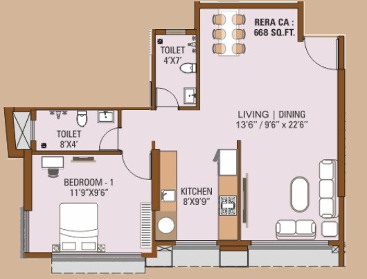Floor plan of 1 BHK 485 Sq. Ft. Apartment in HS Alag, Mumbai