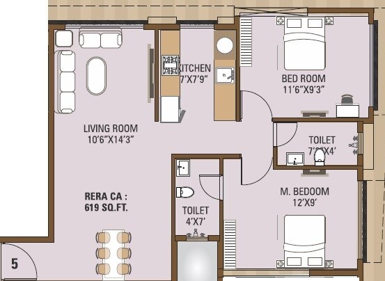 Floor plan of 2 BHK 691 Sq. Ft. Apartment in HS Alag, Mumbai
