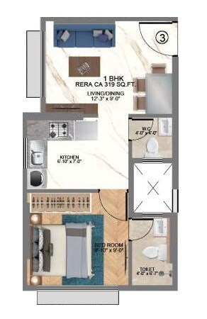 Floor plan of 1 BHK 320 Sq. Ft. Apartment in HS Emerald, Mumbai