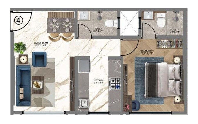 Floor plan of 1 BHK 448 Sq. Ft. Apartment in HS Heritage, Mumbai