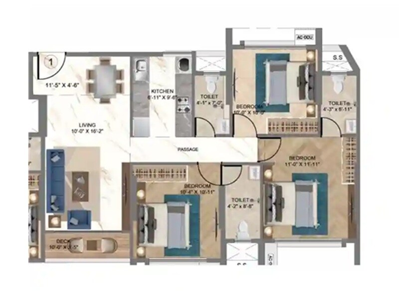 3 BHK 826 Sq. Ft. Apartment
