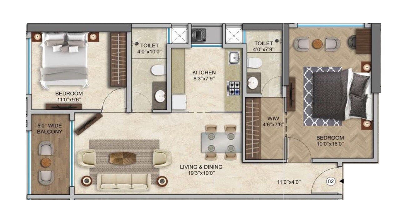 Floor plan of 2 BHK Apartment - 684 sq. ft. in HS Landmark, Mumbai