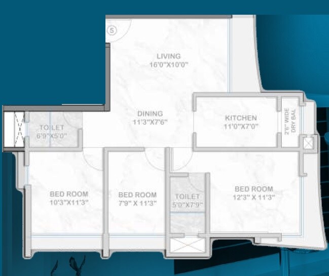 Floor plan of 3 BHK 810 Sq. Ft. Apartment in HS Pearl, Mumbai