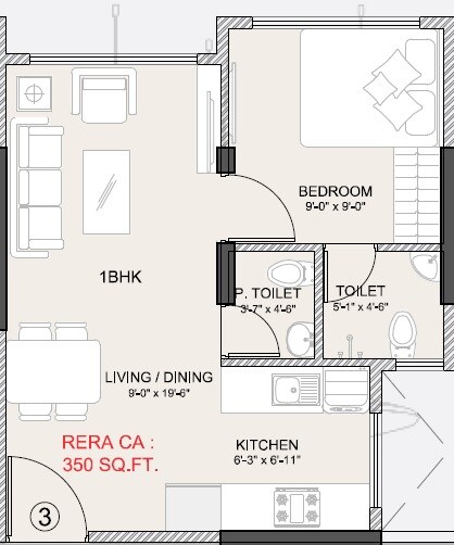Floor plan of 1 BHK 350 Sq. Ft. Apartment in HS Samarpan, Mumbai