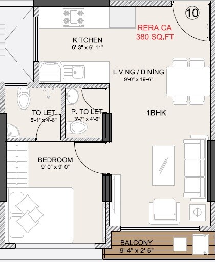 Floor plan of 1 BHK 380 Sq. Ft. Apartment in HS Samarpan, Mumbai
