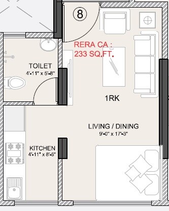 Floor plan of 234 Sq. Ft. Studio in HS Samarpan, Mumbai