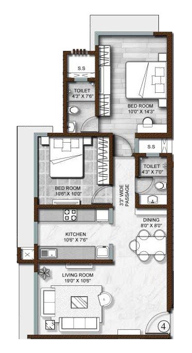 2 BHK 677 Sq. Ft. Apartment