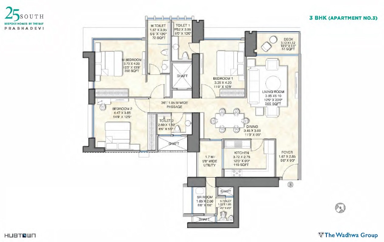 Floor plan of 3 BHK 1464 Sq. Ft. Apartment in Hubtown 25 South, Mumbai