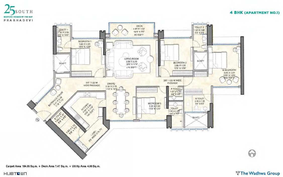Floor plan of 4 BHK 2510 Sq. Ft. Apartment in Hubtown 25 South, Mumbai