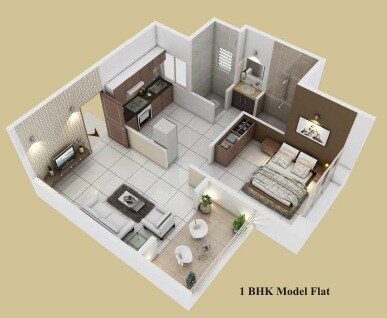 Floor plan of 1 BHK 706 Sq. Ft. Apartment in Hubtown Ackruti Regent, Mumbai