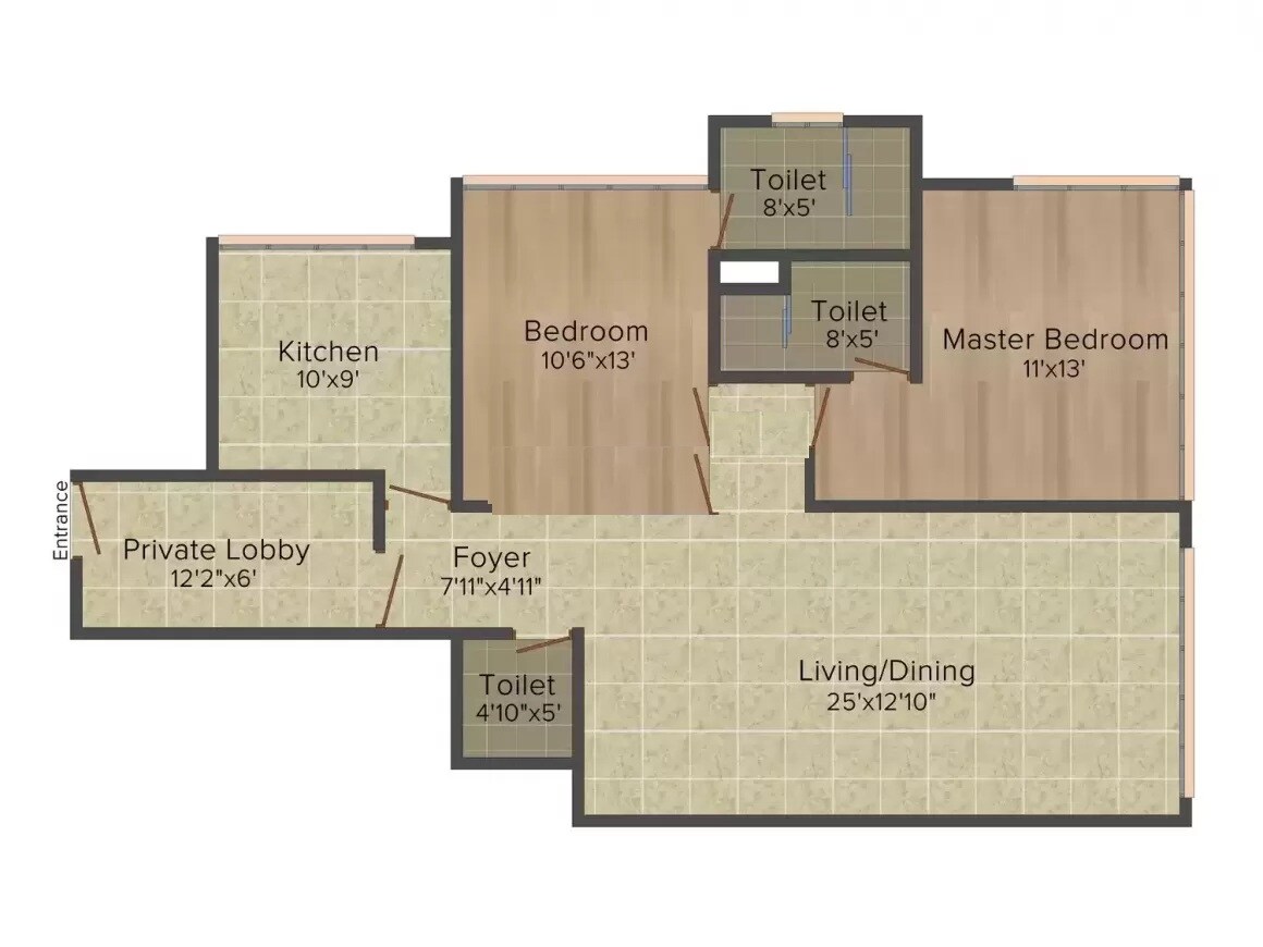 Floor plan of 2 BHK 1646 Sq. Ft. Apartment in Hubtown Bay 1, Mumbai