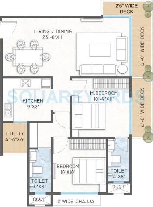 Floor plan of 2 BHK 660 Sq. Ft. Apartment in Hubtown Celeste, Mumbai