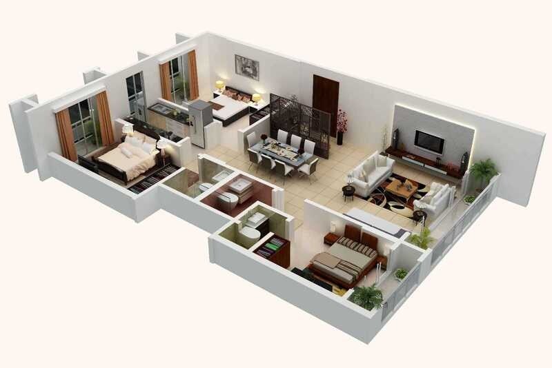 Floor plan of 2 BHK 1440 Sq. Ft. Apartment in Hubtown Hill Crest, Mumbai