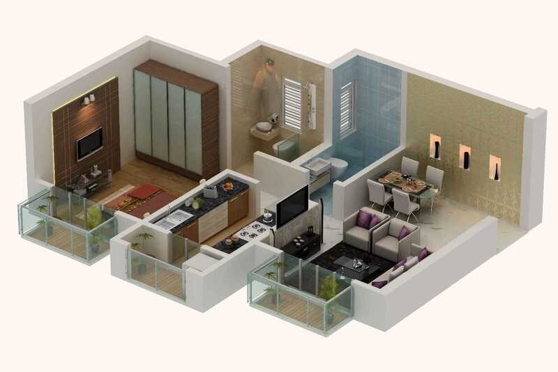 Floor plan of 1 BHK 589 Sq. Ft. Apartment in Hubtown Hillcrest, Mumbai