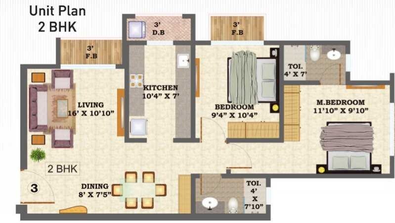 Floor plan of 2 BHK 657 Sq. Ft. Apartment in Hubtown Hillcrest, Mumbai