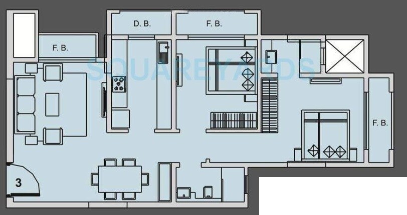 Floor plan of 2 BHK 687 Sq. Ft. Apartment in Hubtown Hillcrest, Mumbai