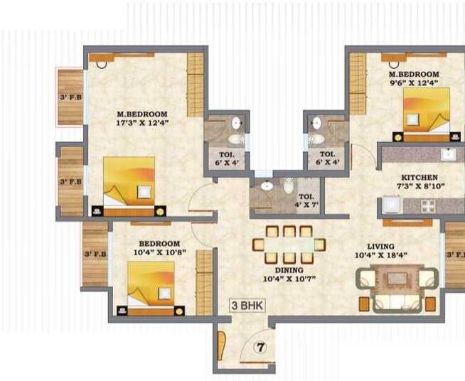 Floor plan of 3 BHK 982 Sq. Ft. Apartment in Hubtown Hillcrest, Mumbai