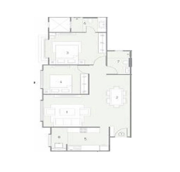 Floor plan of 2 BHK 891 Sq. Ft. Apartment in Hubtown Rising City, Mumbai