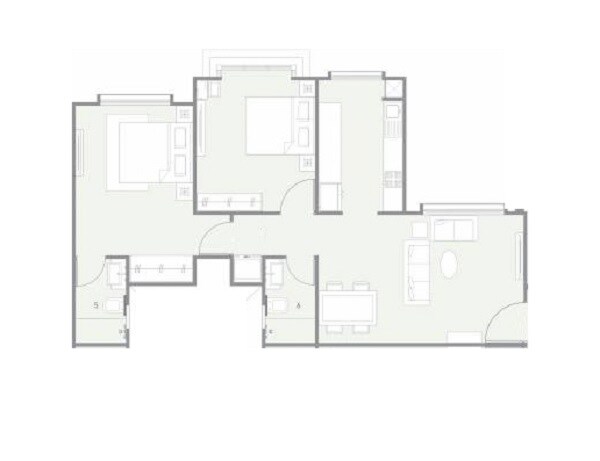 Floor plan of 2 BHK 615 Sq. Ft. Apartment in Hubtown Rising City, Mumbai