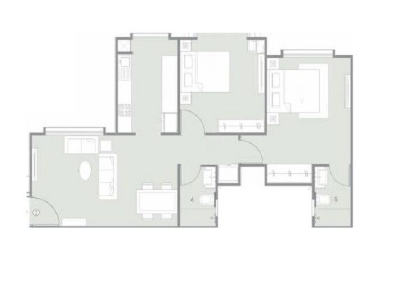 Floor plan of 2 BHK 789 Sq. Ft. Apartment in Hubtown Rising City, Mumbai