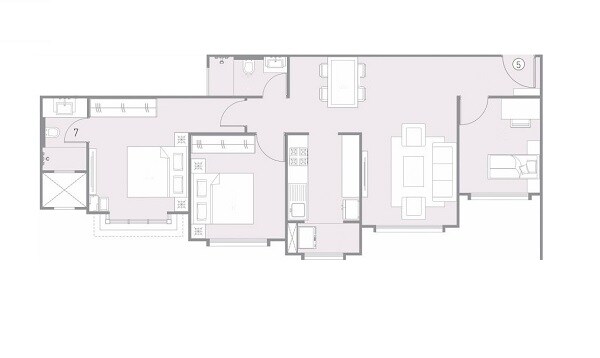 Floor plan of 3 BHK 1117 Sq. Ft. Apartment in Hubtown Rising City, Mumbai