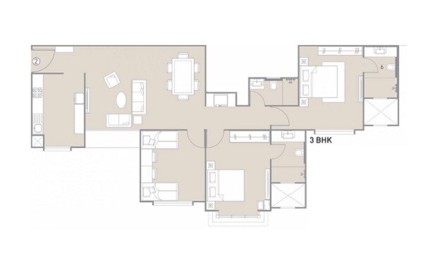 Floor plan of 3 BHK 1073 Sq. Ft. Apartment in Hubtown Rising City, Mumbai