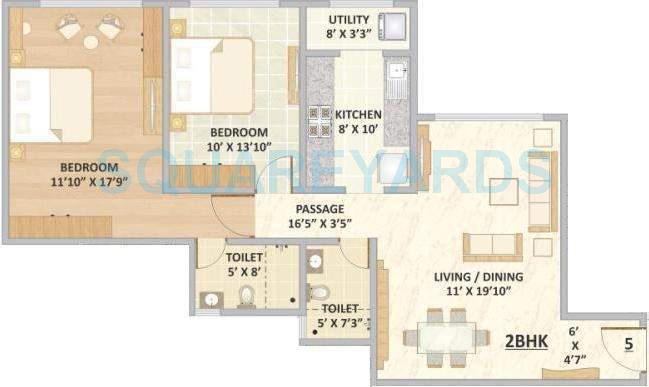Floor plan of 2 BHK 754 Sq. Ft. Apartment in Hubtown Seasons, Mumbai
