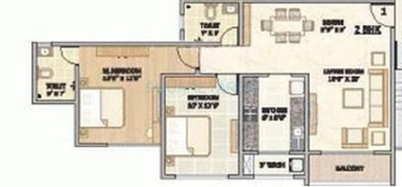 Floor plan of 2 BHK 803 Sq. Ft. Apartment in Hubtown Serene, Mumbai