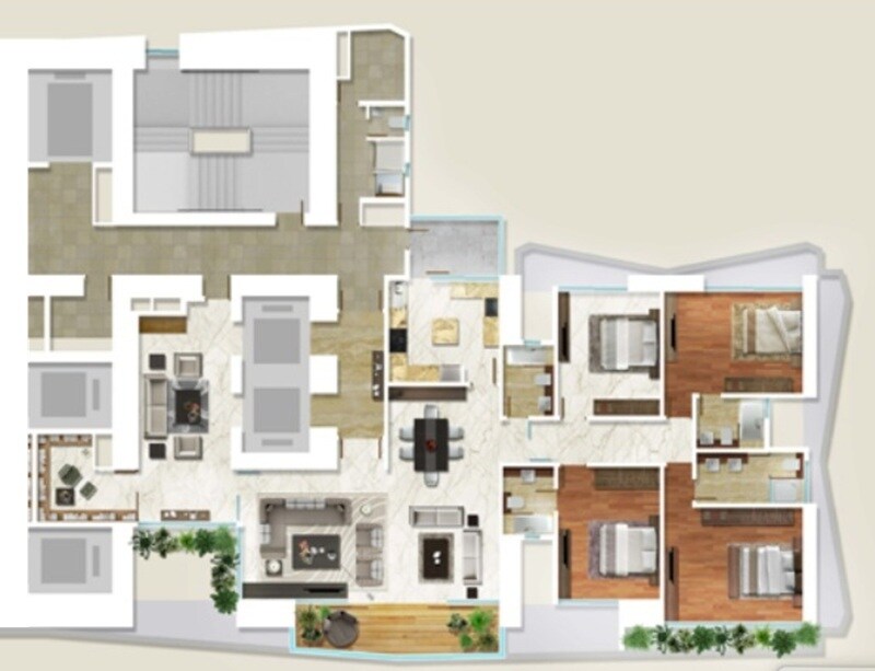 Floor plan of 4 BHK 1201 Sq. Ft. Apartment in Hubtown Serene, Mumbai