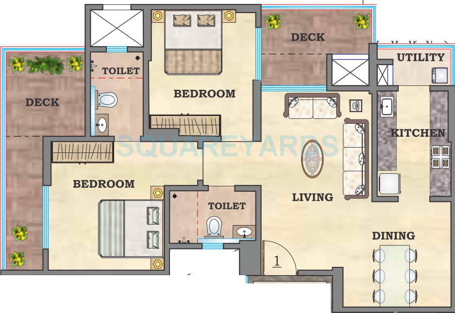2 BHK 855 Sq. Ft. Apartment