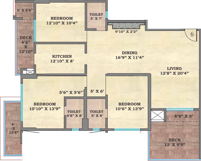 3 BHK 1057 Sq. Ft. Apartment
