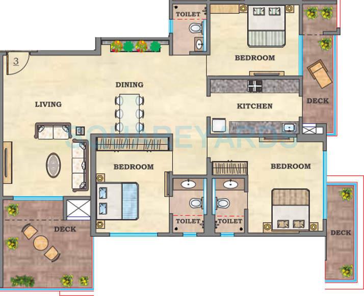 3 BHK 1135 Sq. Ft. Apartment