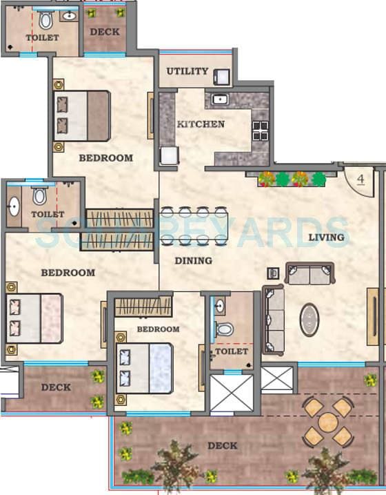 3 BHK 1112 Sq. Ft. Apartment