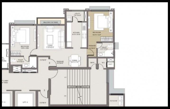 Floor plan of 2 BHK 728 Sq. Ft. Apartment in Hubtown The Premiere, Mumbai