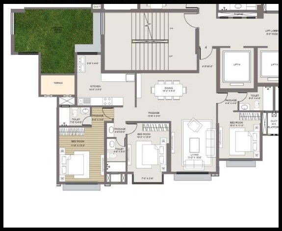 Floor plan of 3 BHK 1138 Sq. Ft. Apartment in Hubtown The Premiere, Mumbai