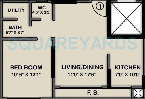 Floor plan of 1 BHK 415 Sq. Ft. Apartment in Hubtown Vedant, Mumbai