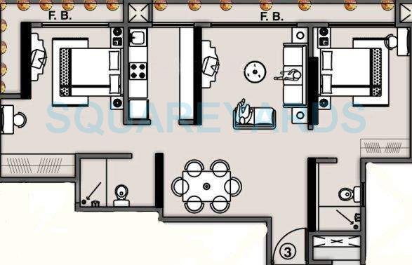 Floor plan of 2 BHK 648 Sq. Ft. Apartment in Hubtown Vedant, Mumbai