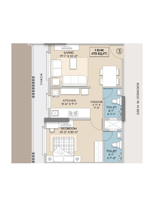 1 BHK 473 Sq. Ft. Apartment
