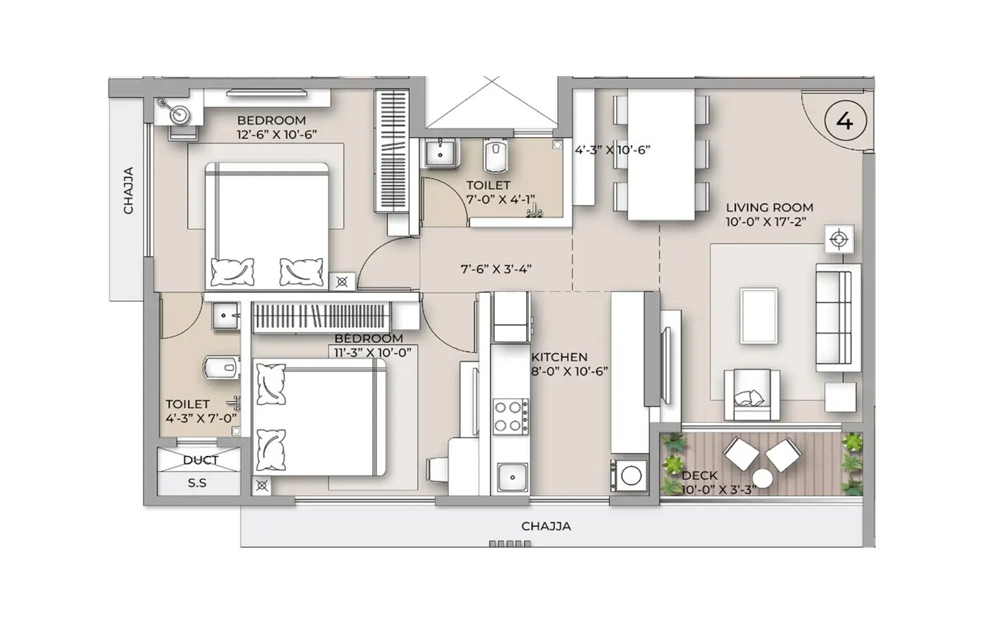 Floor plan of 2 BHK 567 Sq. Ft. Apartment in Hum Sapphire, Mumbai