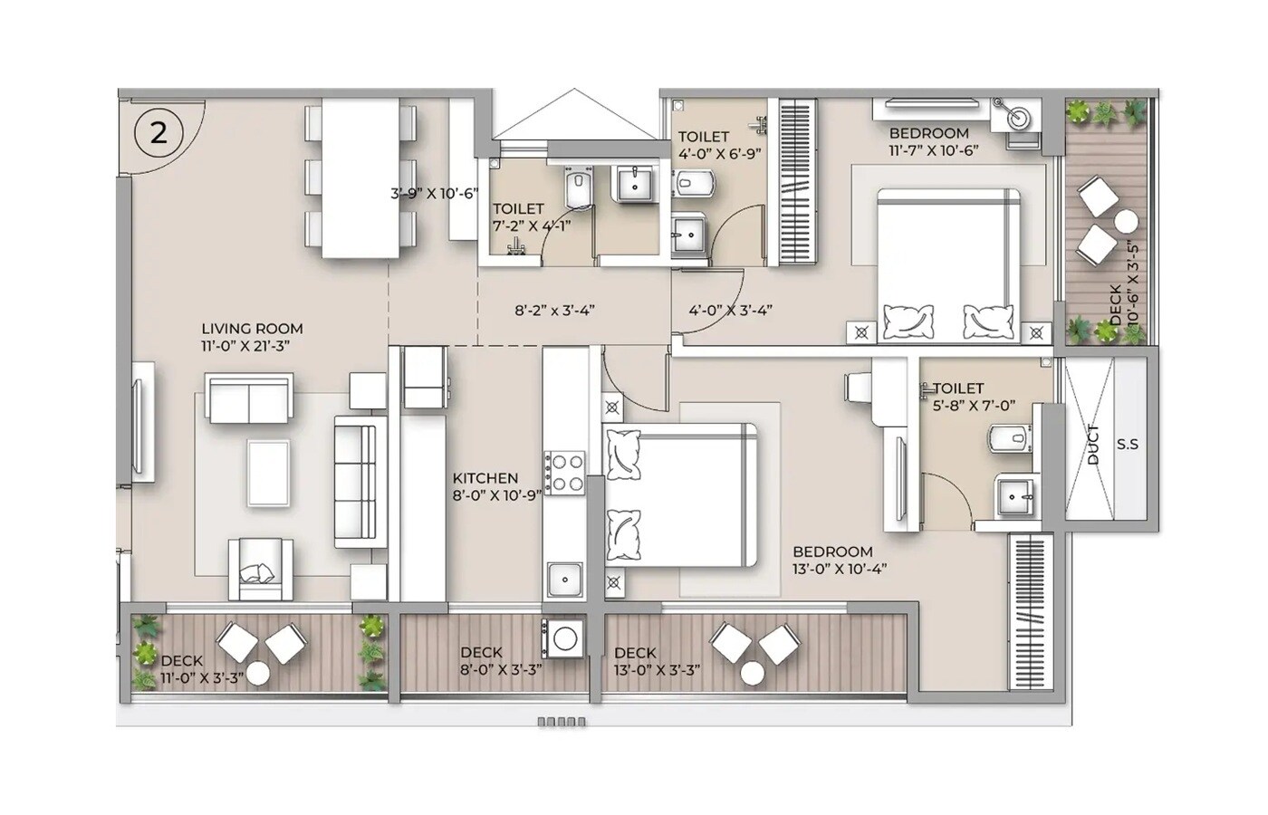3 BHK 971 Sq. Ft. Apartment