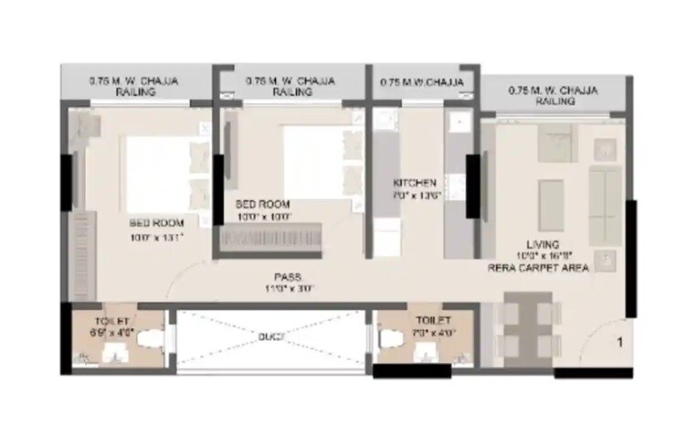 Floor plan of 2 BHK 588 Sq. Ft. Apartment in Hum Vishal 1, Mumbai