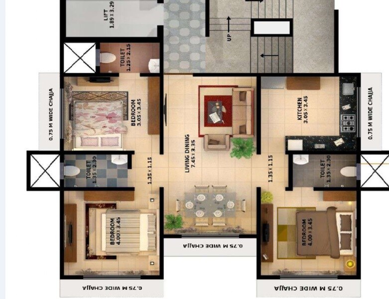 Floor plan of 3 BHK 857 Sq. Ft. Apartment in Icon Belle Vue, Mumbai