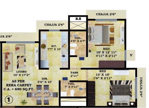 Floor plan of 2 BHK 676 Sq. Ft. Apartment in Icon J 25 Heights, Mumbai