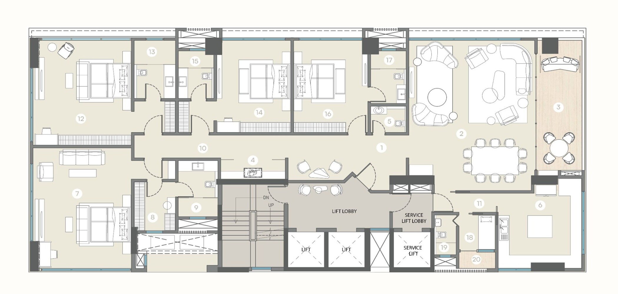 Floor plan of 4 BHK 3405 Sq. Ft. Apartment in Iconic Raya Terraces, Mumbai