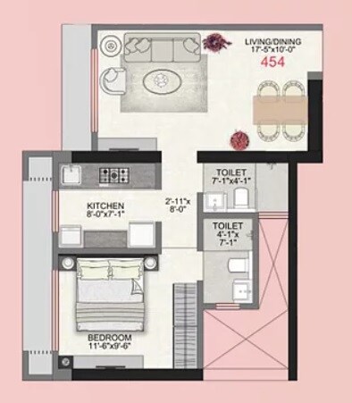Floor plan of 1 BHK 454 Sq. Ft. Apartment in IM Applaud 38, Mumbai