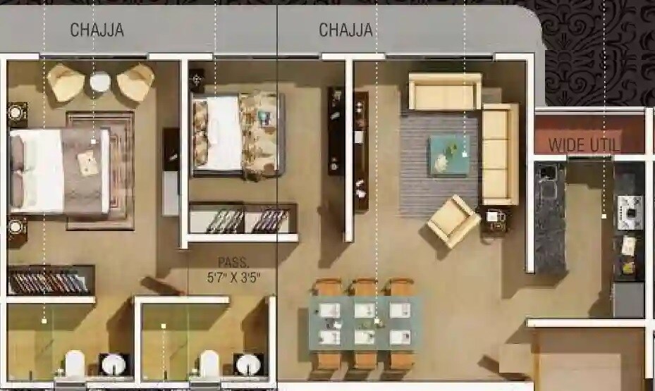 2 BHK 767 Sq. Ft. Apartment