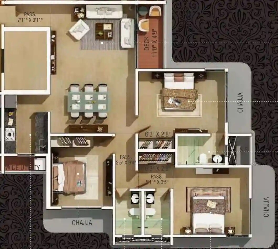 3 BHK 1169 Sq. Ft. Apartment