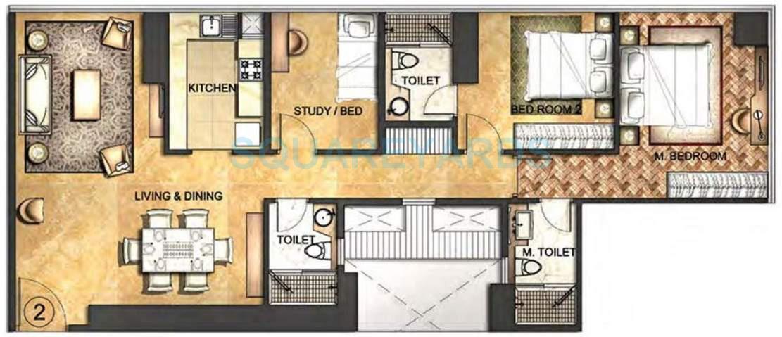 Floor plan of 2 BHK 1295 Sq. Ft. Apartment in Indiabulls Blu, Mumbai