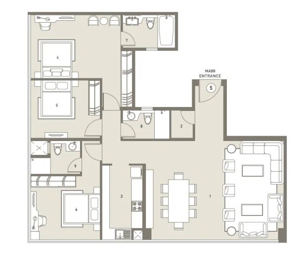 Floor plan of 3 BHK 1202 Sq. Ft. Apartment in Indiabulls Blu, Mumbai